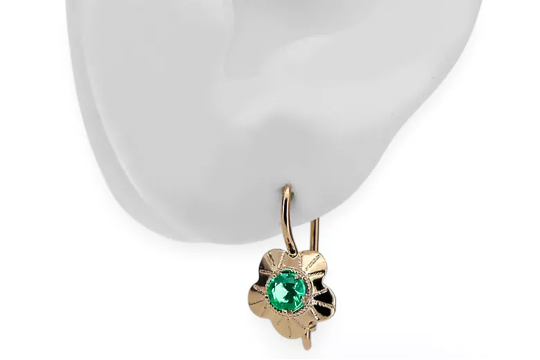Vintage Jewlery Earrings Emerald Original Vintage 14K Rose Gold vec028r